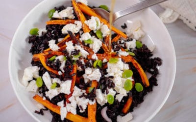 Black rice salad with carrot, feta & beans